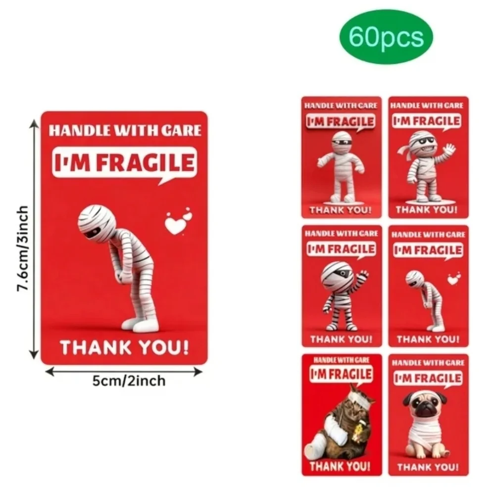 I'm Fragile Red Shipping Stickers In Mummies And Animals - 60 Total Stickers.